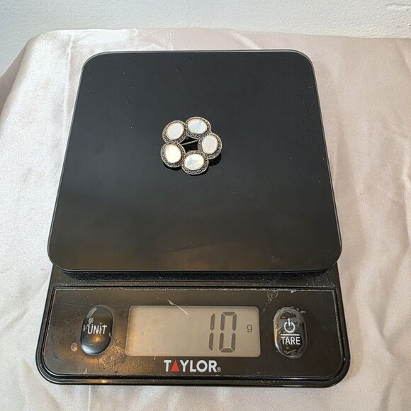 Vintage Sterling Silver Mother Of Pearl Flower - Picture 10 of 11